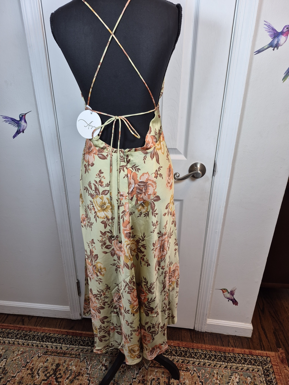 Aiyana Floral Satin Maxi Dress Cottagecore Whimsigoth Wedding Guest New - Picture 5 of 7